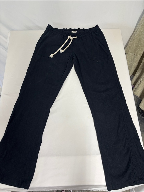 Roxy Pants - Roxy Women's Small Black Linen Blend Drawstring Beach Pants Pull On Casual